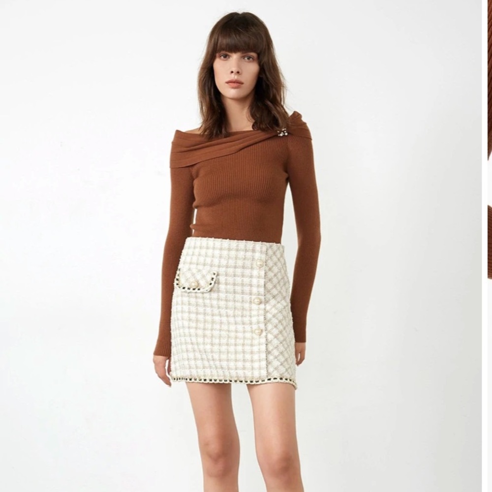 J.ING Beale Beige Plaid Skirt NWOT